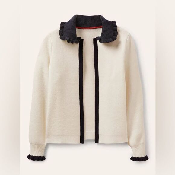 BODEN *Pink/Beige* Frill Collared Cardigan 10 - Picture 3 of 14